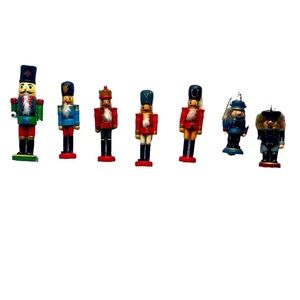 Set of 7 Hand Painted Moveable Wood Nutcracker Toy Soldier Ornaments